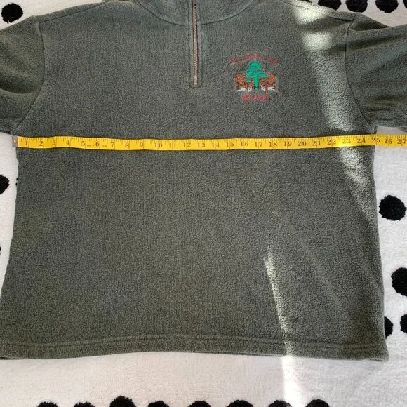 Vintage 1/4 Zip Fleece Henley Sweater Jacket Mens L Embroidered Green Pullover - Picture 9 of 11